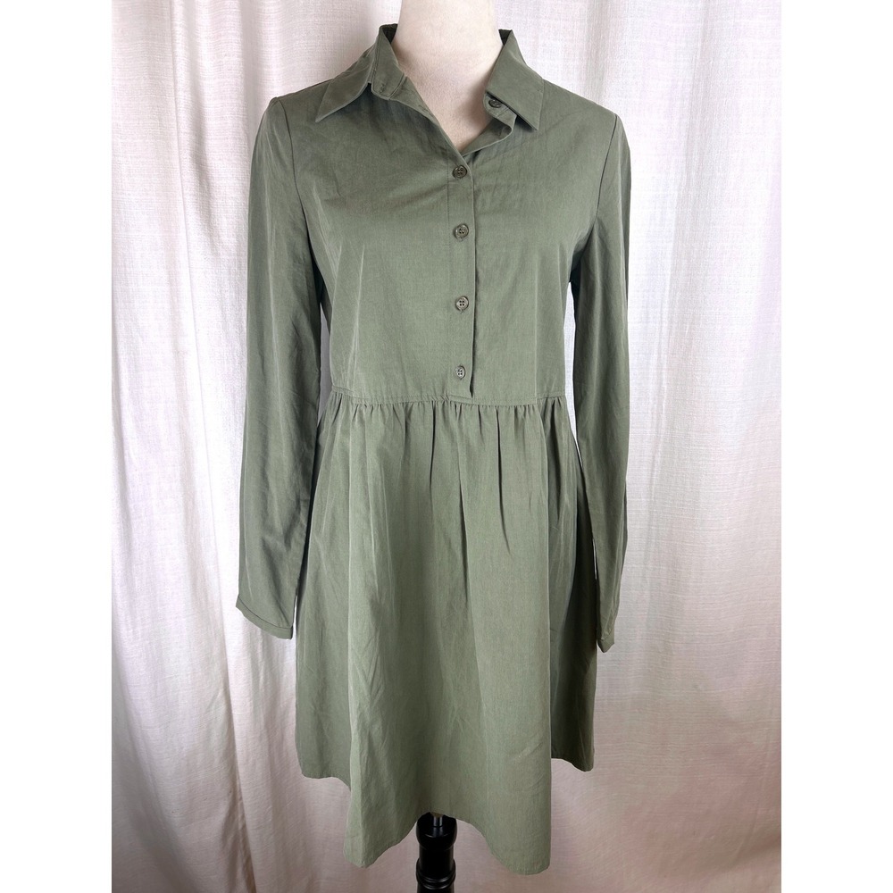 MOTF Shirt Dress Green Long Sleeve Button Down Babydoll Women Small